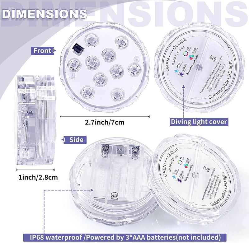 Mudder 12 Pack Submersible LED Lights with Remote 2.8" Hot Tub Lights Waterproof Pool Underwater LED Light Battery Operated Bathtub Lamp 16 Color Changing Lamp for Pool Pond Vase Aquarium Decoration - Image 2